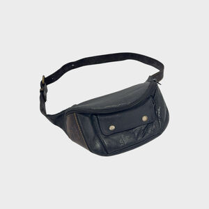 Vintage Belong Black Leather Fanny Pack – Snap Pocket Waist Bag Adjustable